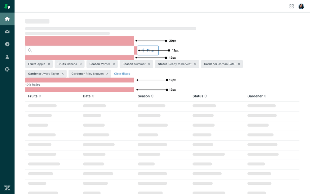 Filter pattern location and spacing